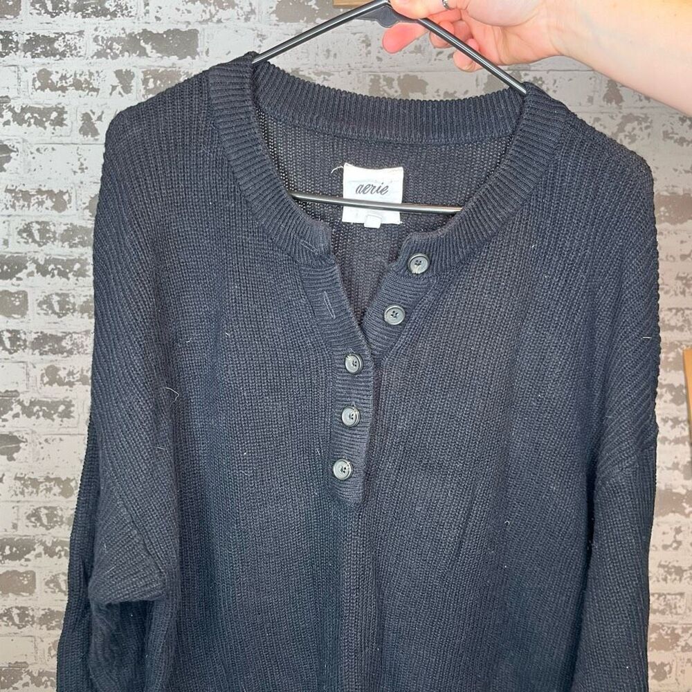Aerie | women black knitted Henley sweater